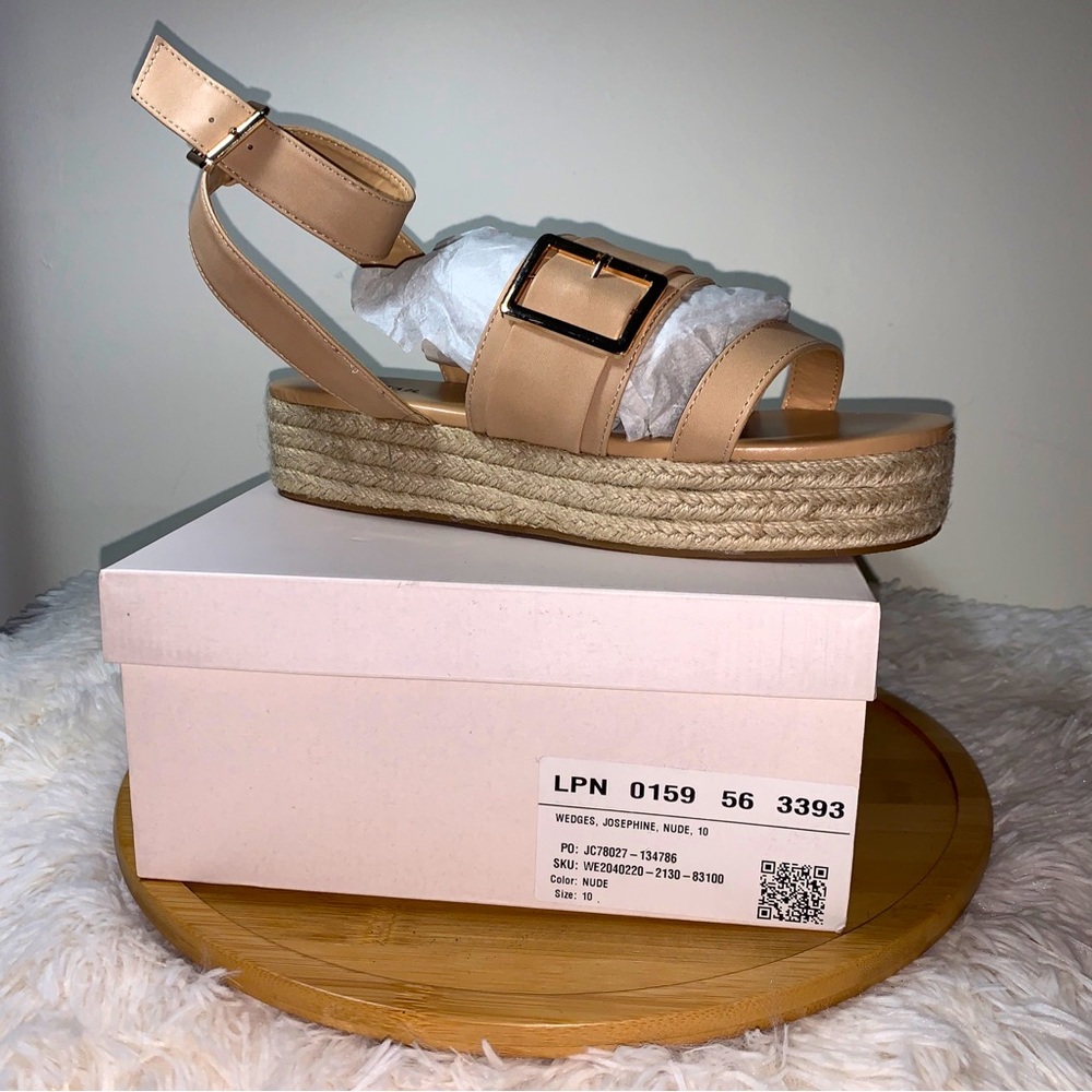 JUST FAB Josephine Nude Ankle Strap Wedge Platform Sz 10